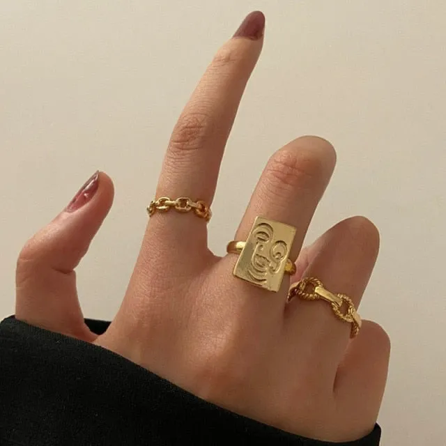 WUKALO New Vintage Gold Crystal Rings 2021 Bohemian Moon Star Ring For Women Midi Finger Ring Set Wedding Fashion Jewelry Gifts