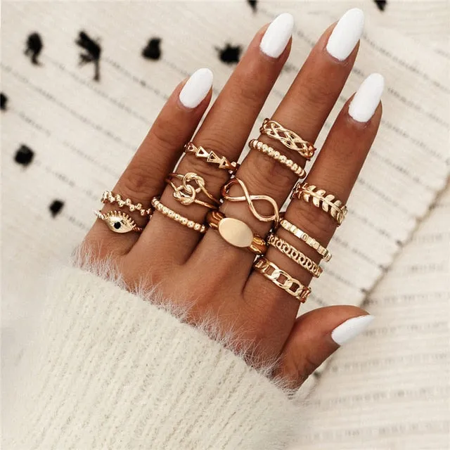 WUKALO New Vintage Gold Crystal Rings 2021 Bohemian Moon Star Ring For Women Midi Finger Ring Set Wedding Fashion Jewelry Gifts