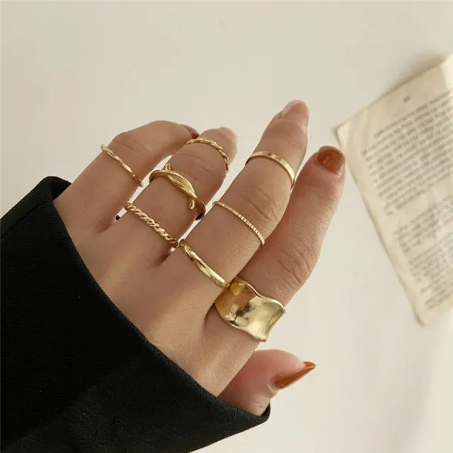 WUKALO New Vintage Gold Crystal Rings 2021 Bohemian Moon Star Ring For Women Midi Finger Ring Set Wedding Fashion Jewelry Gifts