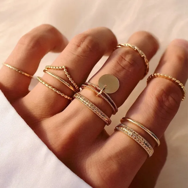 WUKALO New Vintage Gold Crystal Rings 2021 Bohemian Moon Star Ring For Women Midi Finger Ring Set Wedding Fashion Jewelry Gifts