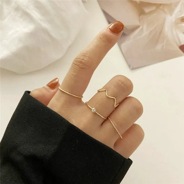 WUKALO New Vintage Gold Crystal Rings 2021 Bohemian Moon Star Ring For Women Midi Finger Ring Set Wedding Fashion Jewelry Gifts