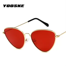 YOOSKE Retro Cat Eye Sunglasses Women Yellow Red Lens Sun glasses Fashion Light Weight Sunglass for women Vintage Metal Eyewear